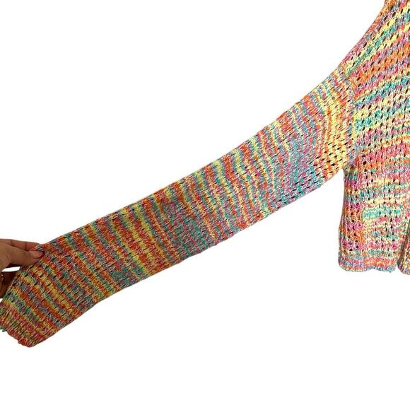 Something Navy Open Knit Rainbow Cropped Cardigan Multicolor Size Large NWOT - Picture 3 of 10